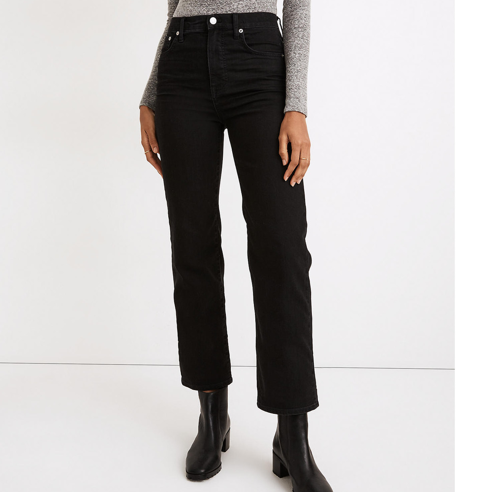 Madewell Jeans 25 Black Slim Wide Leg Crop High Rise Lunar Wash Denim